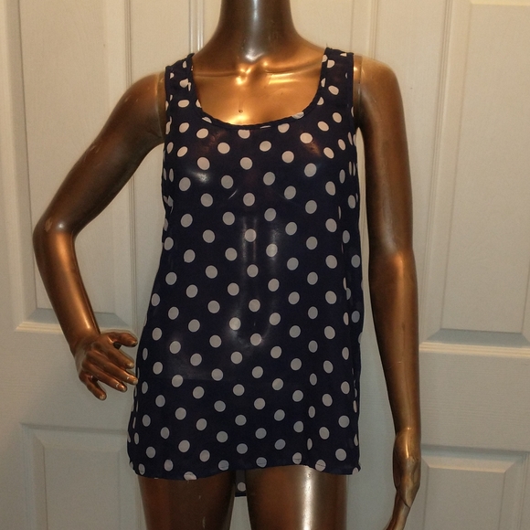 Navy blue and white polka dot sleeveless top - Picture 2 of 6